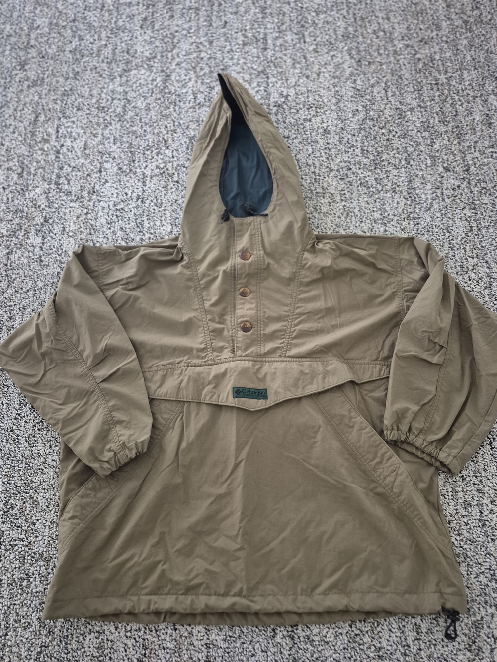 Khaki Anorak Pullover Hoodie with Contrasting Hood Lining LARGE